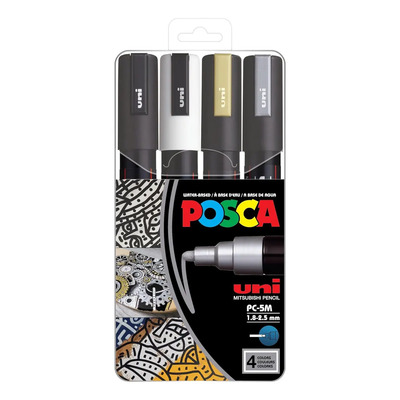 Marcadores Posca 5M Acabado Brillante Set 4 Unidades Tinta Base Agua | Envío gratis