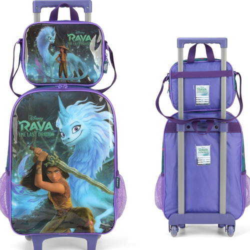 Kit Mochila Rodinhas Escolar Lancheira Térmica Disney Raya