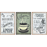 3 Quadros Placas-cantinho  Café- Cozinha Gourmet  -  Mód. 16