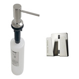 Dosador Detergente 500ml Em Aço Inox + Porta Esponja 