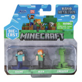 Juguete Minecraft 3 Figuras Metalfigs Steve Creeper Y Alex