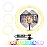 Aro De Luz Led Rgb 10 Pulgadas 26 Cm Alimentación Usb Con Base Y Soporte Para Celular Para Fotografía Iluminación Transmisiones En Vivo