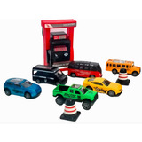 Kit 9 Pcs. Mini Posto Gasolina Carrinhos De Ferro A Fricção 