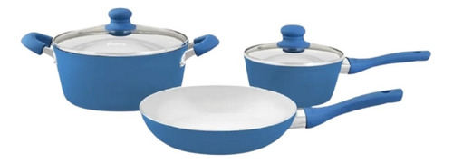 Bateria De Cocina 3 Piezas Ceramica Hudson Forjada Induccion Color Azul