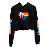 Moletom Cropped Hello Kitty Lgbt Coração Colors Pride 1080