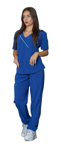 Conjunto Uniforme Medico Dama Antifluido Lycra Azul Rey