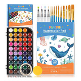 Kit De Acuarelas Con 48 Colores, 10 Pinceles, 4 Bolígrafos,