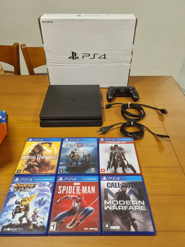 Sony Playstation 4 Ps4 Slim 500gb + 1 Controle + 8 Jogos Mídia Física