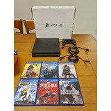 Sony Playstation 4 Ps4 Slim 500gb + 1 Controle + 8 Jogos Mídia Física