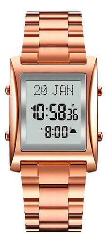 Reloj Hombre Skmei 1815 Digital Alarma Qibla Direccion Color De La Malla Dorado/rosa Color Del Fondo Blanco