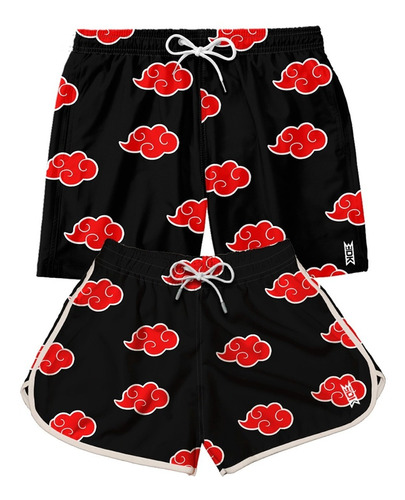 Kit Casal Short Bermuda Praia Naruto Akatsuki