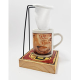 Suporte Coador De Café Individual De Pano Madeira + Caneca