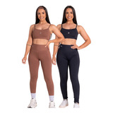 2 Conjunto De Academia Feminino Kit Legging + Top Poliamida