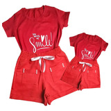 Kit 2 Conjuntos Mãe E Filha Iguais Verão Vermelho Natal