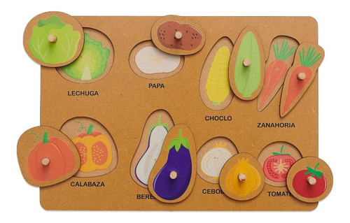 Juego Encastre Madera Con Agarre Didácticos Infantil Niños Color Verduras