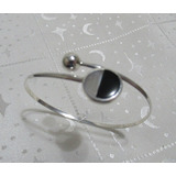 Pulsera Ajustable Plata 925 Piedra Onix Negro Semi Círculo