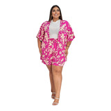 Conjunto Femenino Blusa Kimono E Short Plus Size Kyomi