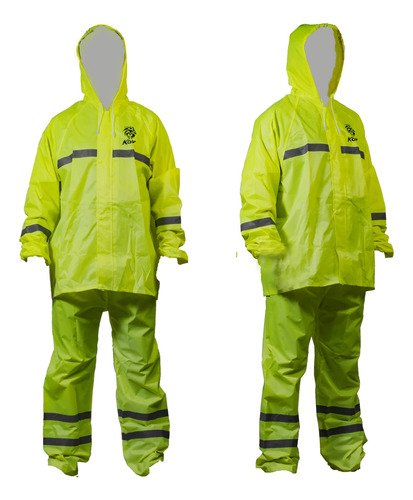 Impermeable Para Lluvia Moto Neon Kov Amarillo Reflejante 2p