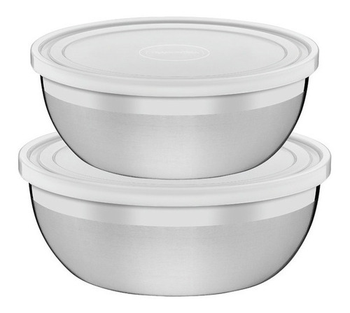  Set X2 Bowls Tramontina 18y20cm Acero Inox C/tapa Plast. Cu