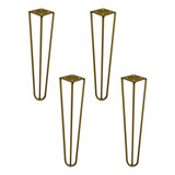 4 Pés De Metal 30 Cm Hairpin Legs Mesa De Canto Rack Dourado