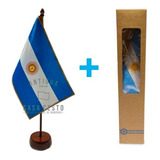 Bandera Argentina Escritorio Base Madera Altura 40cm + Caja