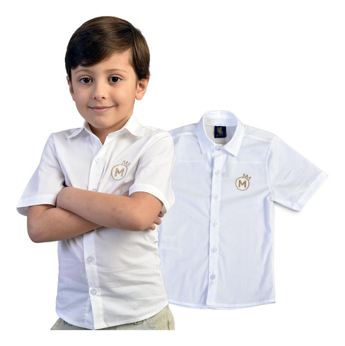 Camisa Social Infantil Menino Branca Personalizada Matteo