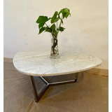 Mesa De Living 100x70cm. Marmol Blanco Carrara Base Cromo