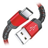 Cable Usb Tipo C Cargador Calidad Premium Raforzado Mallado Color Rojo