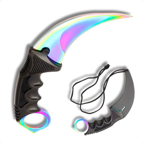 Faca Preta Afiado + Bainha E Cordãokarambit Cs Go Rainbow Nf