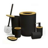 Kit Conjunto Acessórios Lixeira Banheiro Lavabo 6 Pçs Bambu