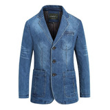 U Saco Blazer Hombre Mezclilla Jeans Bolsillo Grande Slim Cut