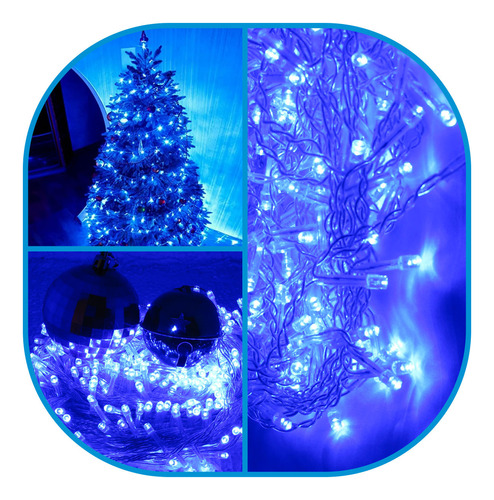 Serie Navidad 200 Luces Led 10 Mts Azul 8 Tiempos 