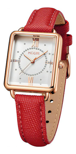 Reloj Megir Retro De Cuero Con Diamantes Para Mujer Color De La Correa Rojo