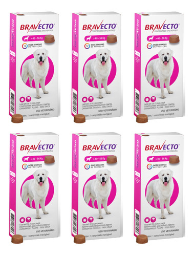 06 Bravecto Antipulgas Carrapatos Cães 40 A 56kg 1400mg