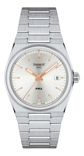 Reloj Tissot Prx 35mm T1372101103100 Color De La Malla Acero Color Del Bisel Acero Color Del Fondo Plateado