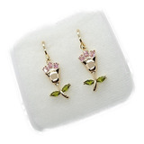 Aretes De Flor Zirconias De Oro Laminado +estuche U9