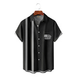 Camisa Hawaiana Unisex Negra Con La Bandera Americana, Camis