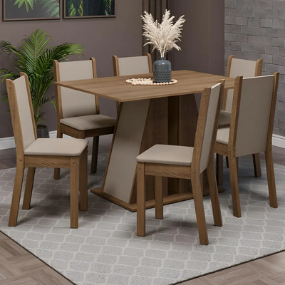 Mesa de comedor con tapa de madera, 6 sillas Wendy Madesa Rcb, color rústico\u002Fcrema\u002Fbeige sintético, diseño de tela lisa | Meses sin interés