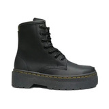 Botas Estilo Martens Base Cuero Negro Plataforma Cosida