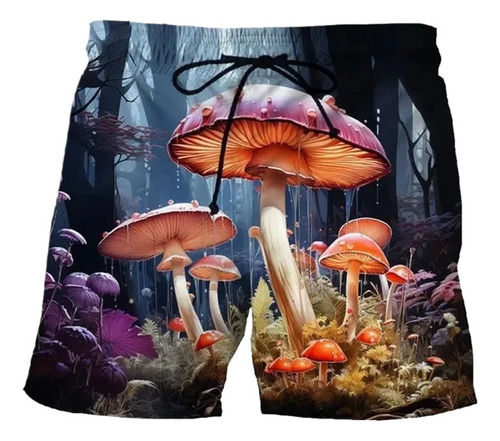 Pantalones Cortos Playa Con Estampado 3d Setas Mágicas