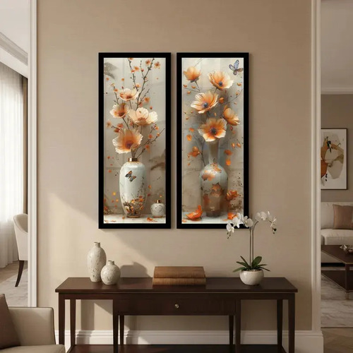 2 Quadros Decorativos Lavabo Banheiro Hall Flores Salmão Ys | MercadoLivre