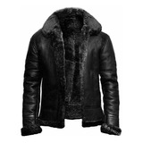 Chaqueta De Cuero De Solapa De Piel Para Hombre Engrosar