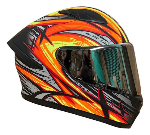 Casco Half Naranja Amarillo Aleron Deportivo Gp Flux Duke Rs