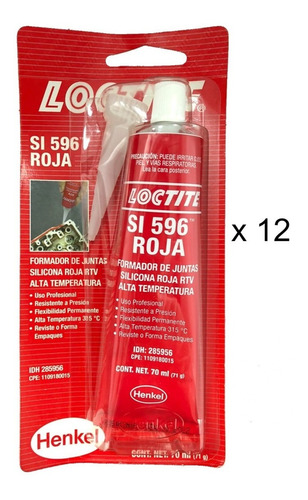 Silicón Loctite Rojo 596 Formador De Juntas 70ml (12 Piezas)