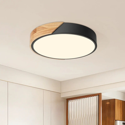 Dehobo Lámpara De Moderno Deck Madera Techo, Luz Cálido 3000 K, Estilo Minimalista De Madera Moderna Y Redonda, Ideal Para Sala, Cocina, Comedor, Pasillo Y Habitación Infantil,30W,Negro | Envío gratis