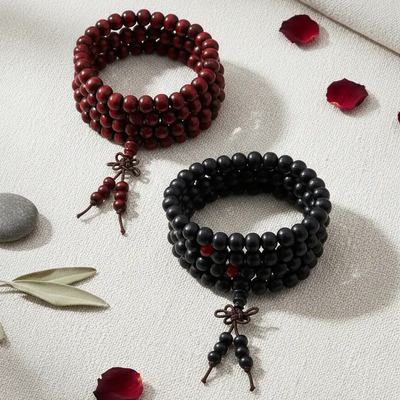 .2 Pulsera Budista 108 Cuentas 8mm Madera Japa Mala