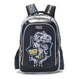 Mochila Escolar Espalda 18 Skora Lets Play Gamer Dino Color Negro Diseño De La Tela Liso