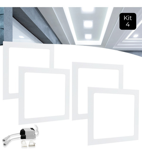 Kit 4 Led Painel Plafon Embutir 18w Quadrado Slim Luz Frio Cor Branco Frio 110v/220v (bivolt)