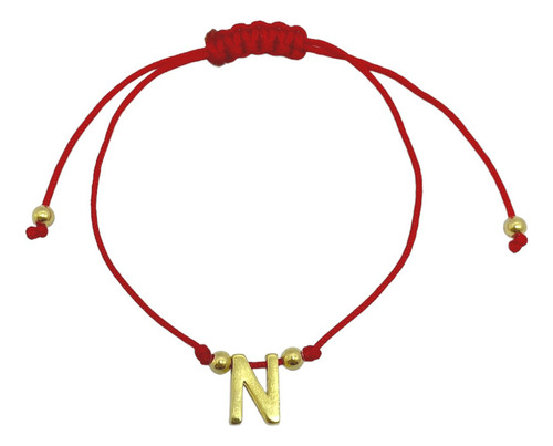 Pulsera Letra N Cordón Rojo Enchapado Oro 18k