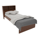 Cama De Una Plaza Con Respaldo Repisa Melamina 0,93 M Ancho Color Mogno